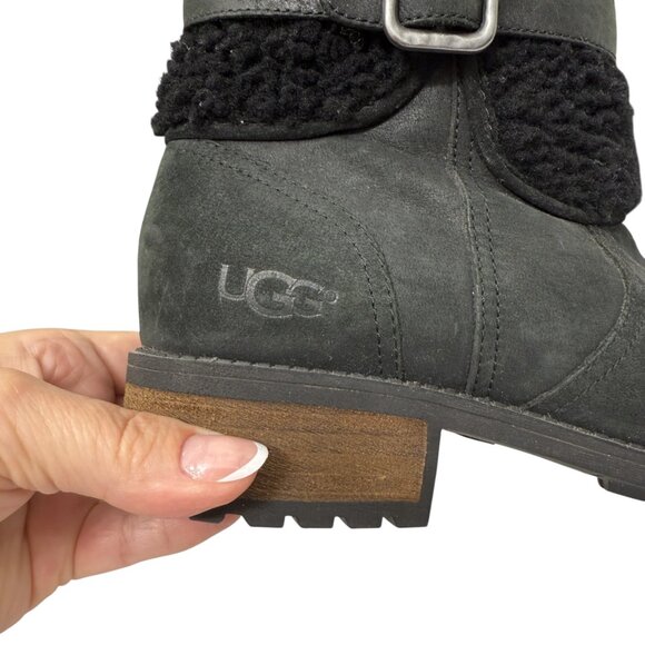 UGG Australia Blayre II Black Leather Shearling Buckle Ankle Boot women's size 8 - Picture 5 of 14
